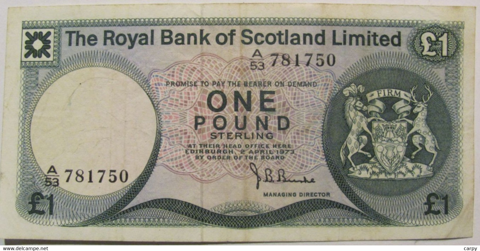 Pound 02 - Nd Of April 1973 / The Royal BANK Of SCOTLAND Limited / Circulated But Nice Looking - 1 Pound