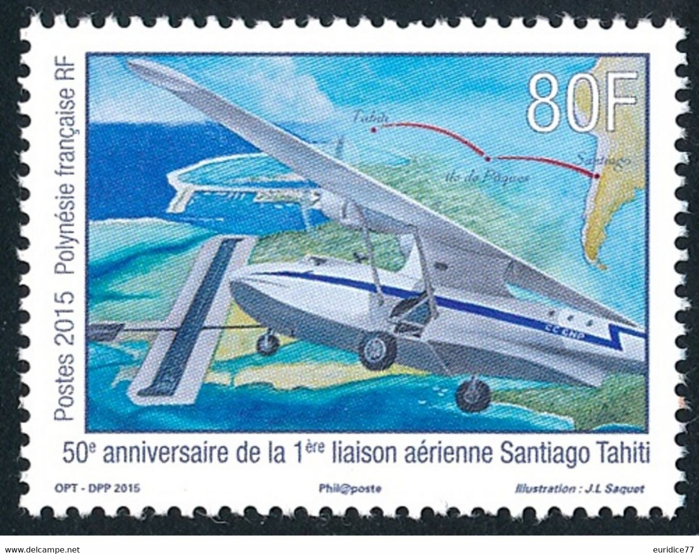 French Polynesie 2015 -1ère Liaison Aérienne Santiago-Tahiti Mnh** - Neufs