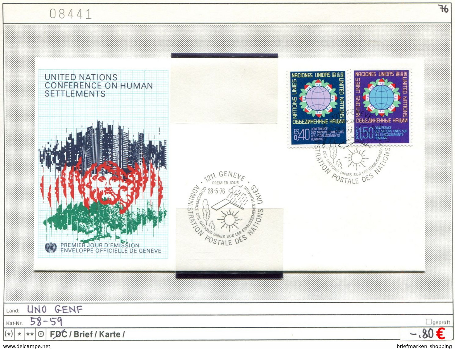 Schweiz 1976 - UNO Genf 1976 - Suisse 1976 - Switzerland 1976 - Svizzera 1976 - Michel 58-59 Auf FDC - Covers & Documents