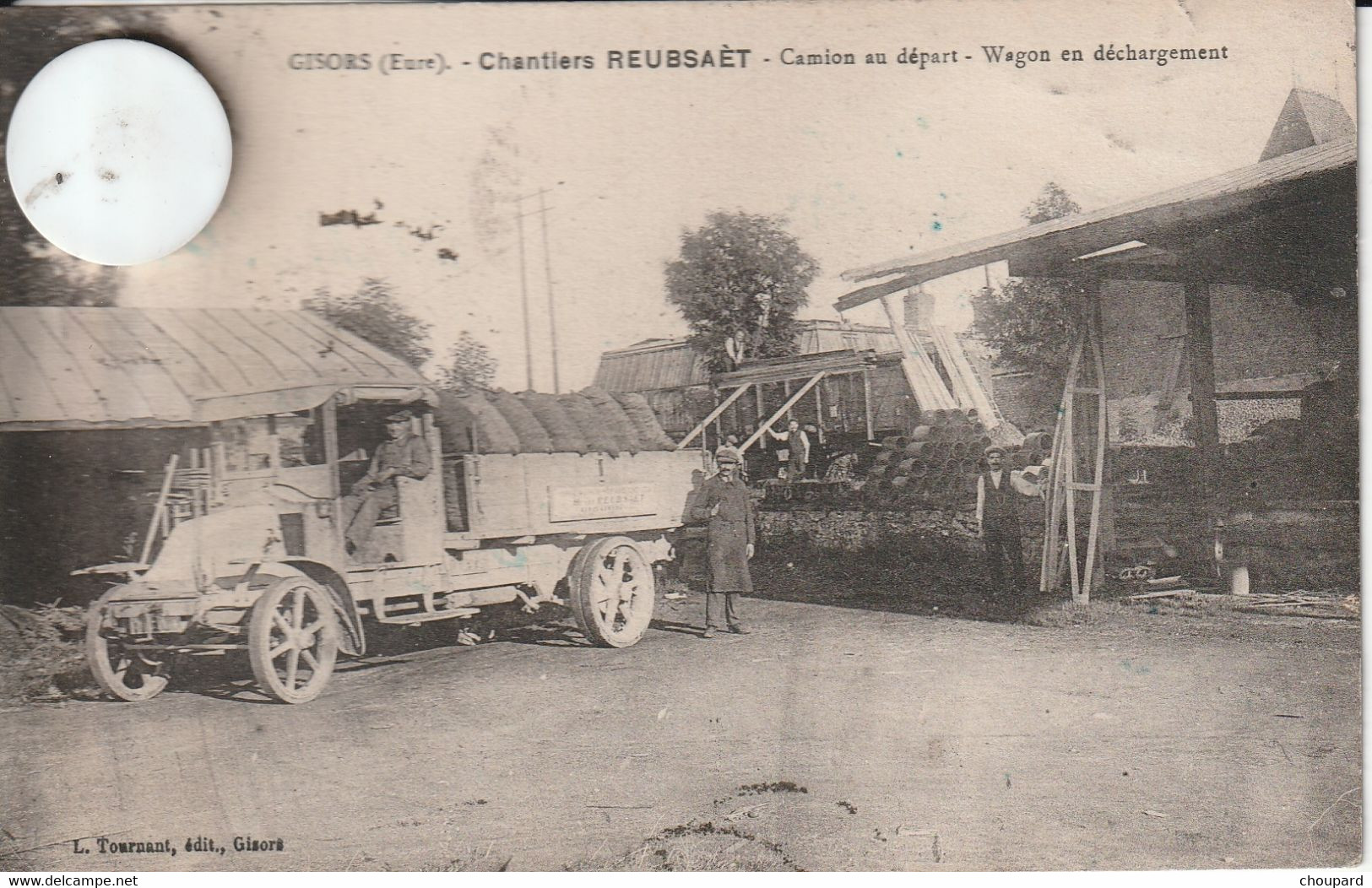 27 - Très Belle Carte Postale Ancienne Rare De GISORS  Chantiers REUSSAET  Camion Au Départ  Wagon En Déchargement - Gisors