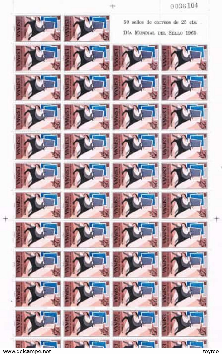 [ES1667.A] España 1965. Pliego Día Mundial Del Sello. 25 C. (MNH) - Fogli Completi