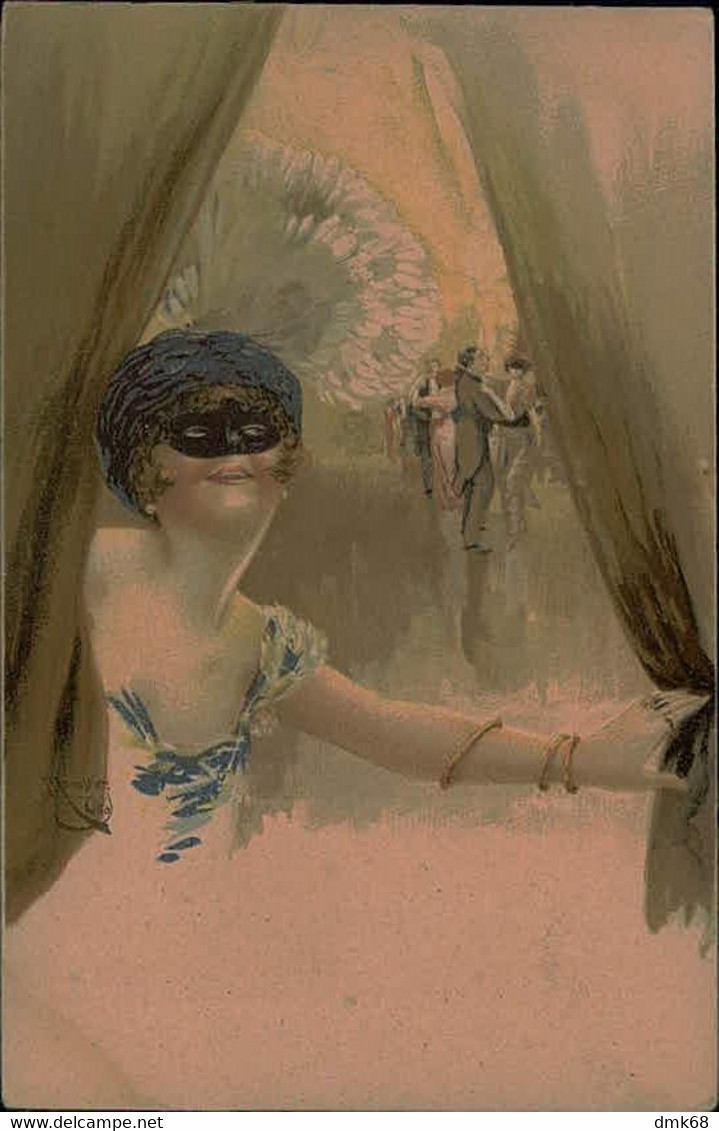 MONESTIER SIGNED 1910s POSTCARD - WOMAN WITH MASK - N.810/3  (2690/2) - Monestier, C.