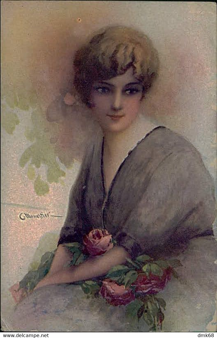 MONESTIER SIGNED 1910s POSTCARD - WOMAN & ROSES - EDIT T.A.M. N.7504 (2695) - Monestier, C.