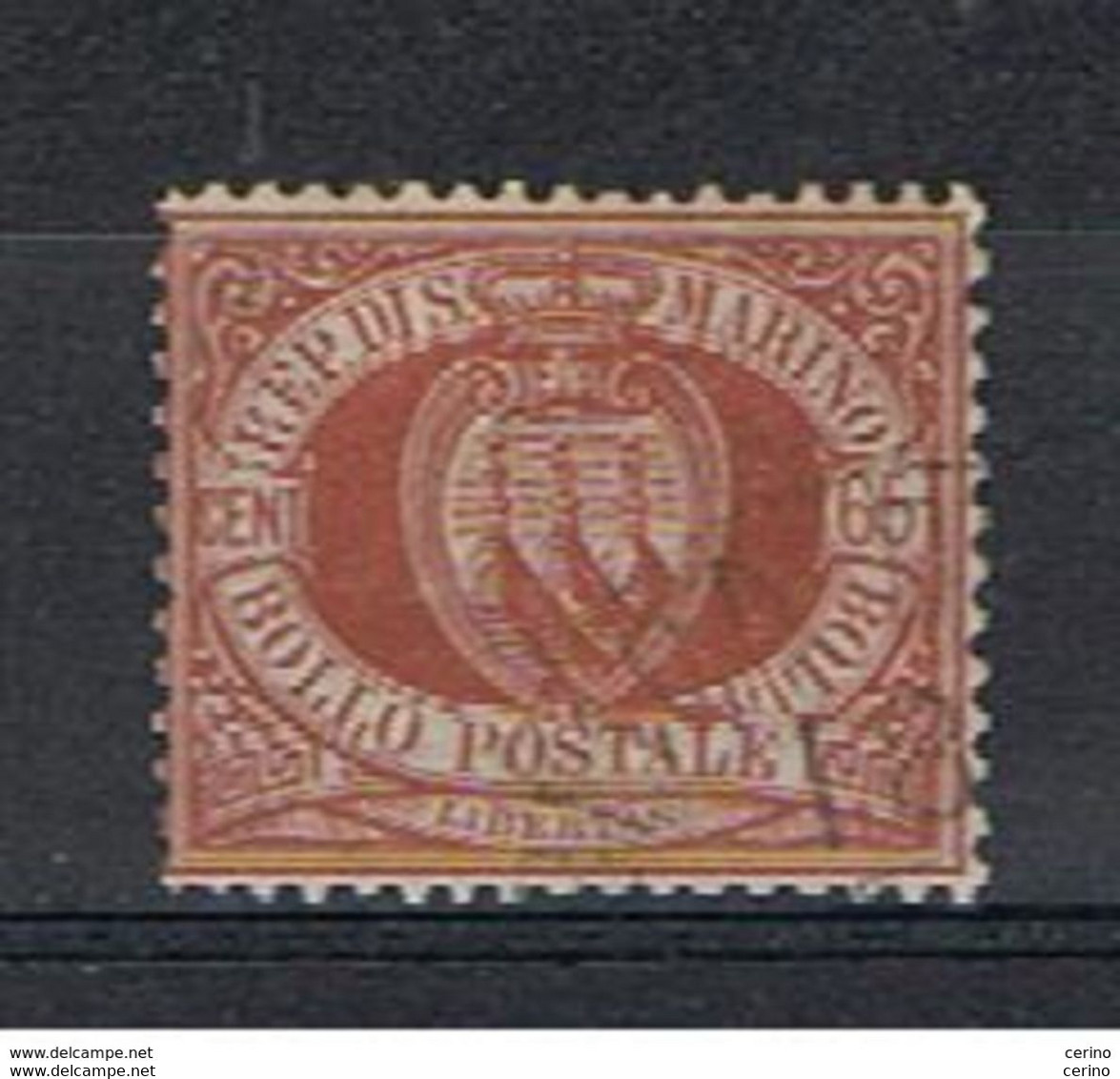 SAN  MARINO:  1892/94  STEMMA  -  65 C. BRUNO  ROSSO  US. -  SASS.19 - Usados