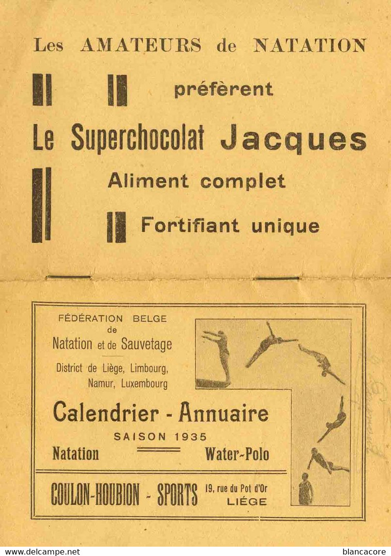 NATATION  & WATER POLO 1935 / + CHOCOLAT JACQUES ( Verviers Eupen ) - Petit Format : 1921-40