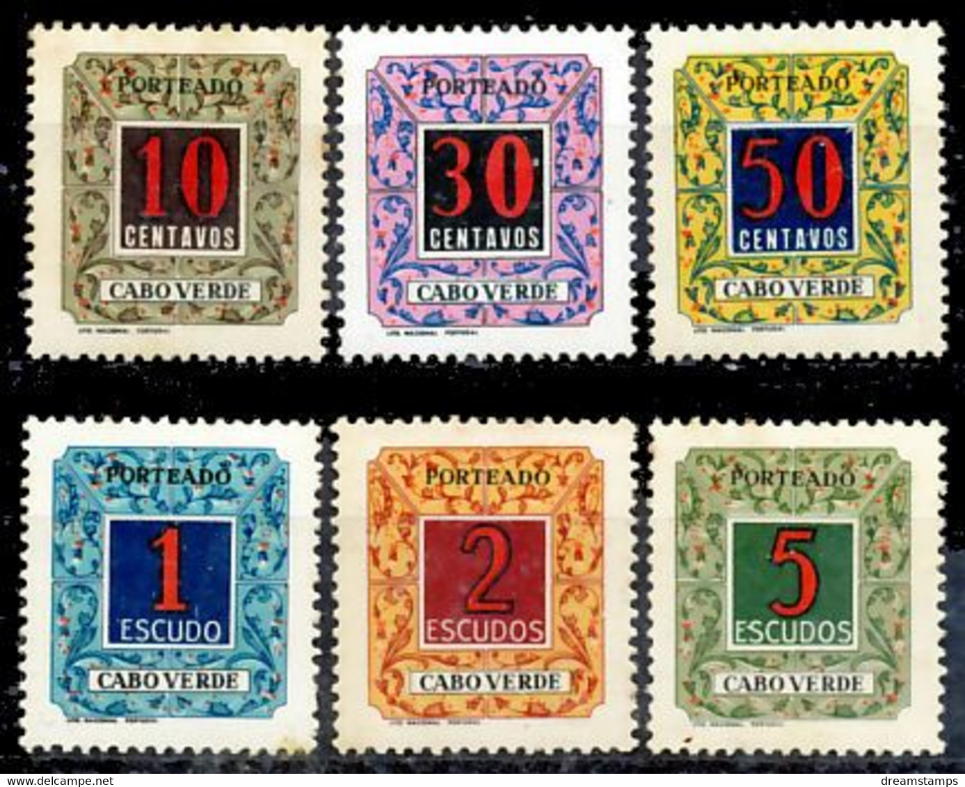 !										■■■■■ds■■ Cape Verde Postage Due 1952 AF#31-36 * Rainbow Complete Set (x13403) - Cap Vert