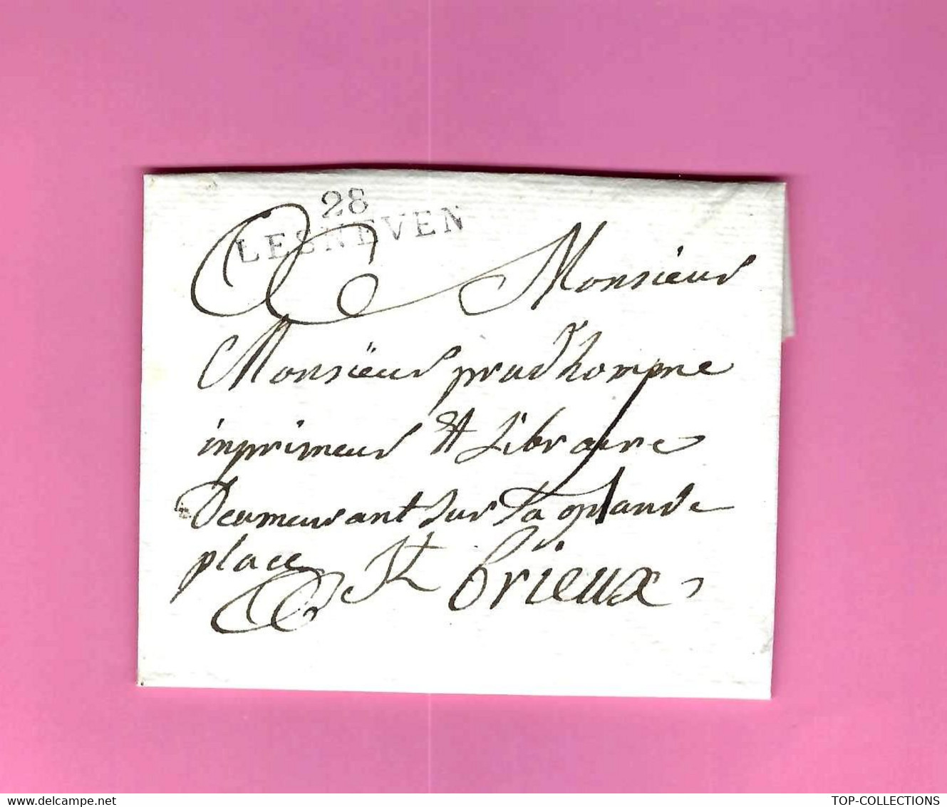 1814 Bretagne LETTRE Sign. Godefroy (de) Kersengar à Lesneven => Prud’Homme Imprimerie Librairie St Brieux St Brieuc - Autres & Non Classés