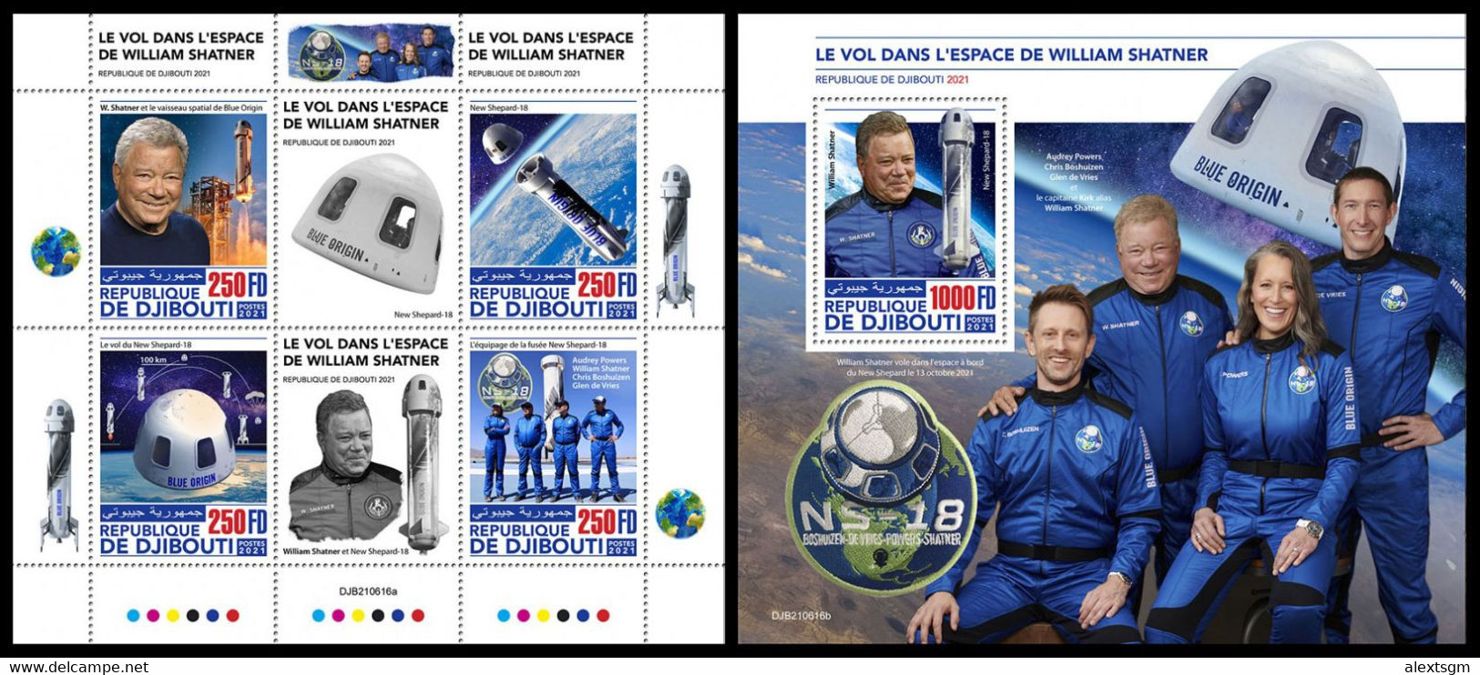 DJIBOUTI 2021 - William Shatner, Blue Origin, M/S + S/S. Official Issue [DJB210616] - Africa