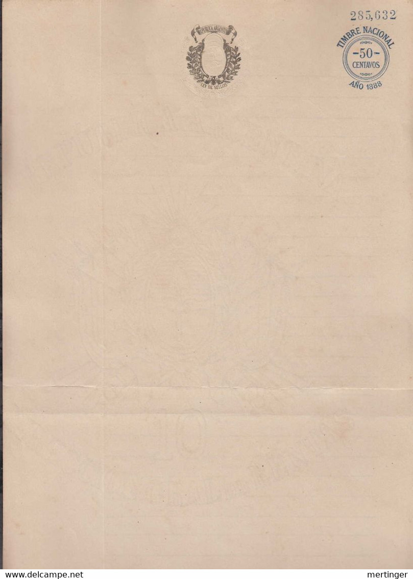 Argentina 1888 Revenue Fiscal Document Stationery Mint TIMBRE NACIONAL 50 Centavos - Brieven En Documenten