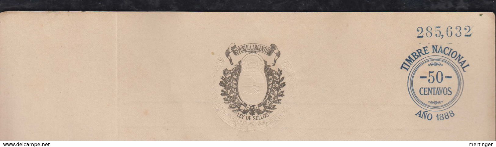 Argentina 1888 Revenue Fiscal Document Stationery Mint TIMBRE NACIONAL 50 Centavos - Covers & Documents