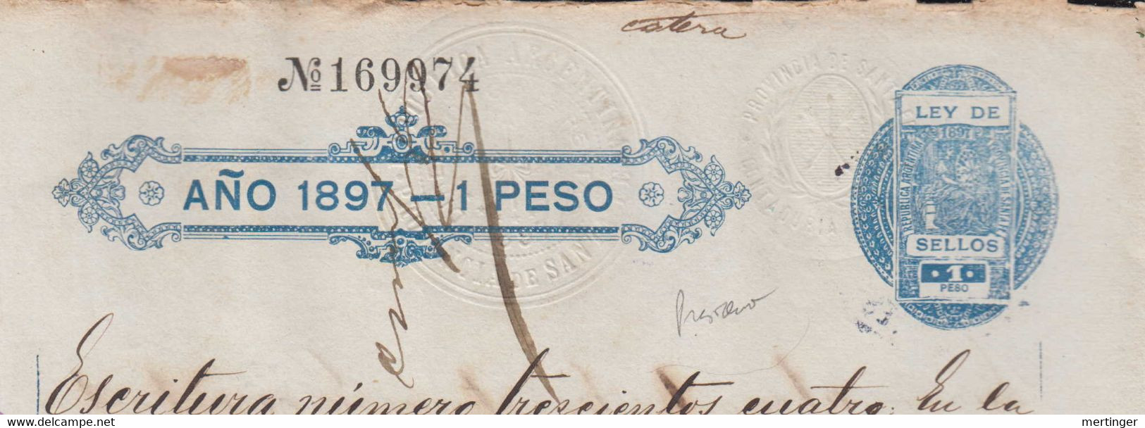 Argentina 1897 Revenue Fiscal Document Stationery SANTA FE 1Peso - Brieven En Documenten