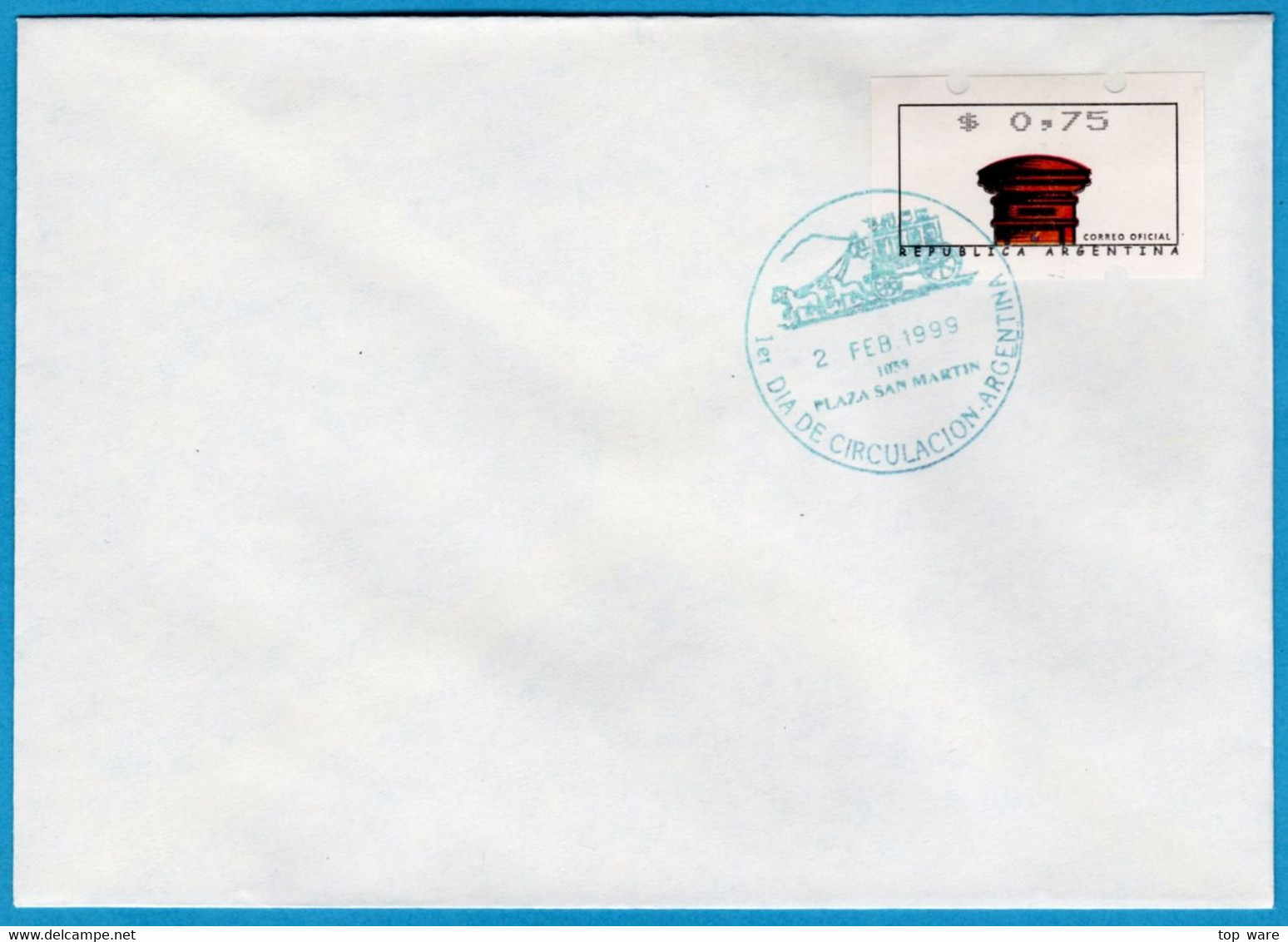 1999 Argentinien Argentina ATM 2 / Red Mailbox / $0,75 On FDC 2 FEB 1999 / FRAMA Automatenmarken Etiquetas Klüssendorf - Automatenmarken (Frama)