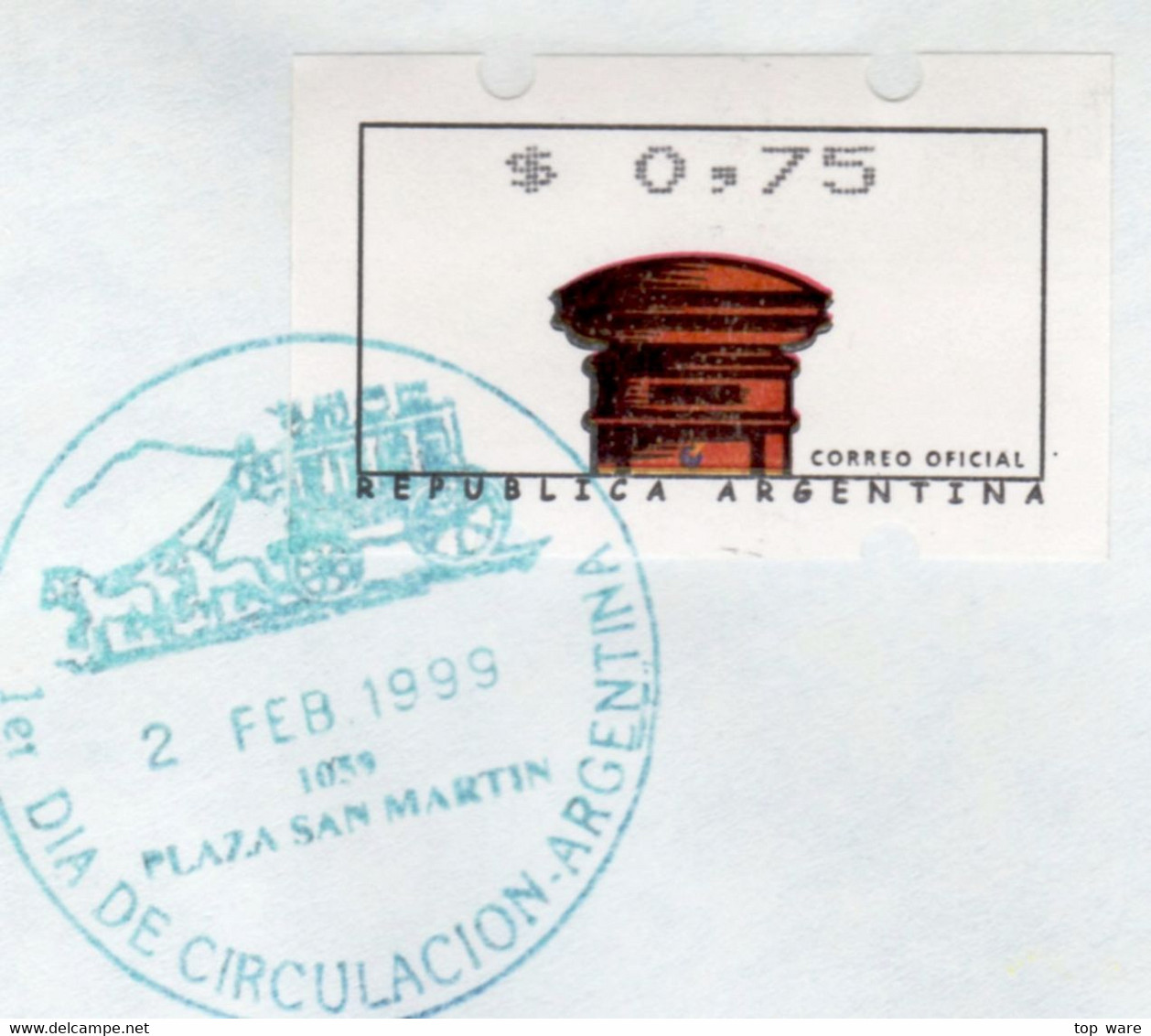 1999 Argentinien Argentina ATM 2 / Red Mailbox / $0,75 On FDC 2 FEB 1999 / FRAMA Automatenmarken Etiquetas Klüssendorf - Affrancature Meccaniche/Frama