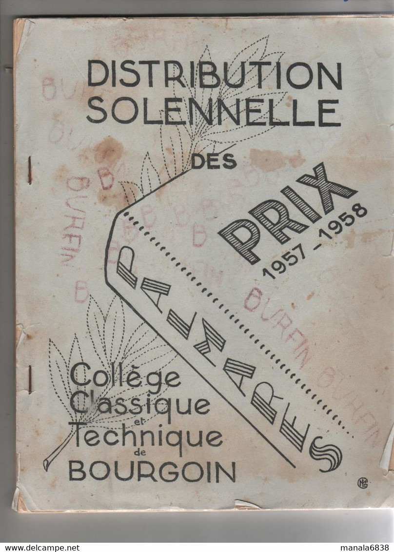 Collège Bourgoin 1957 1958 Distribution Des Prix Palmarès - Non Classés