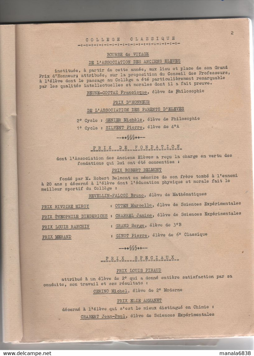 Collège Bourgoin 1957 1958 Distribution Des Prix Palmarès - Non Classés