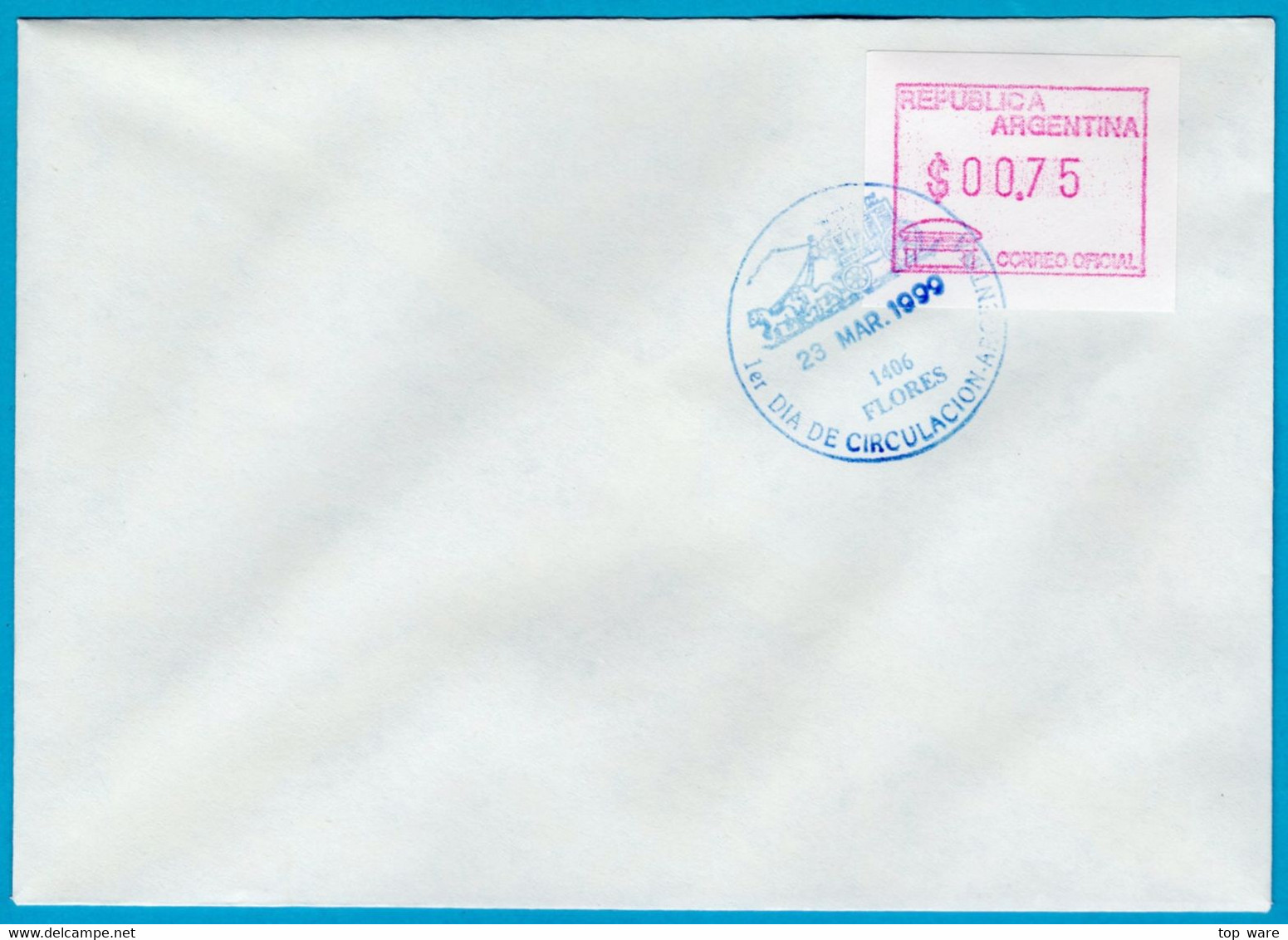 1999 Argentinien Argentina ATM 3 / $0,75 On FDC 23 MAR.1999 / FRAMA Automatenmarken Etiquetas Klüssendorf - Vignettes D'affranchissement (Frama)