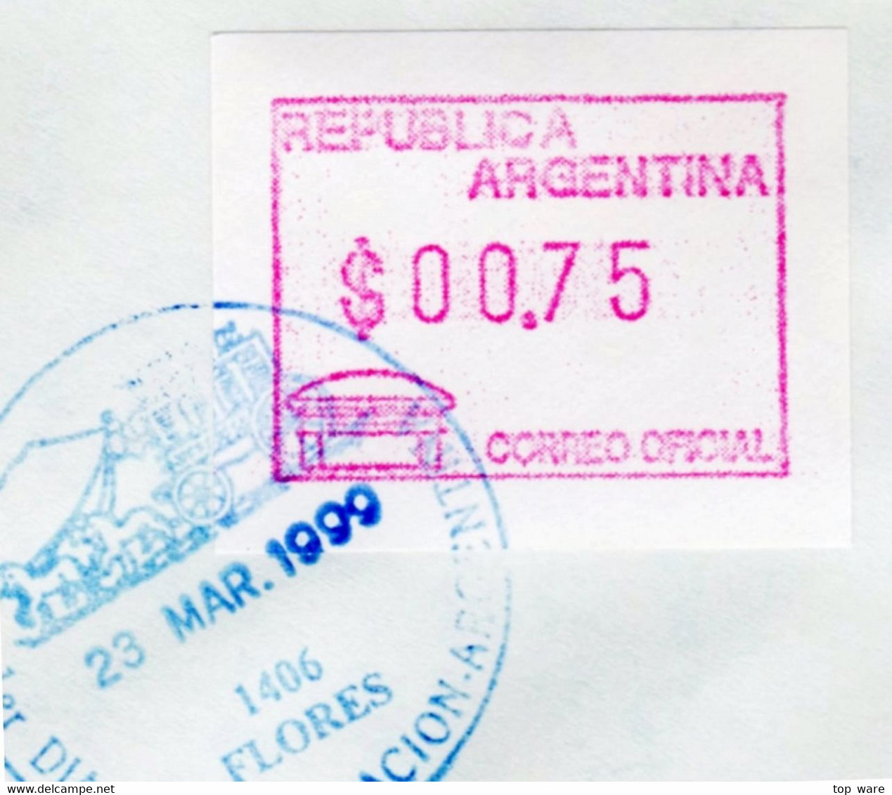 1999 Argentinien Argentina ATM 3 / $0,75 On FDC 23 MAR.1999 / FRAMA Automatenmarken Etiquetas Klüssendorf - Franking Labels