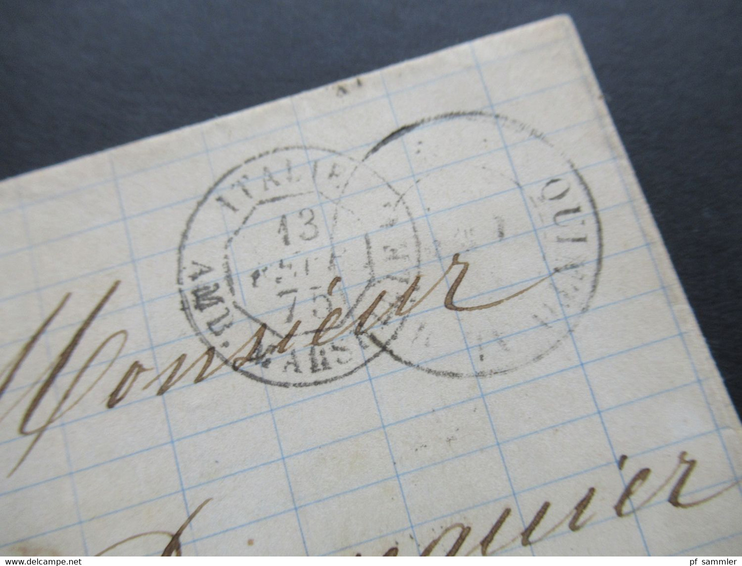 Italien 1875 Nr.20 Von Quieto - Toulouse 2x Stempel PD Und Schwarzer K2 Italie AMB Marseille Faltbrief Mit Inhalt - Poststempel