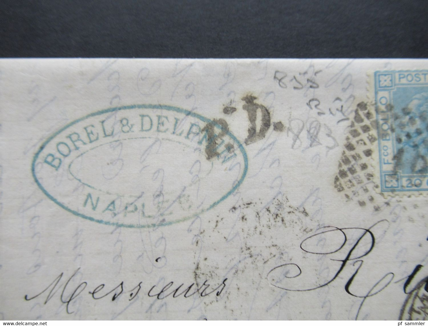 Italien 1869 Nr.26 (2) Von Napoli - Tournon Stempel PD Und Schwarzer K2 Italie AMB Lyon Faltbrief Mit Inhalt - Marcophilie