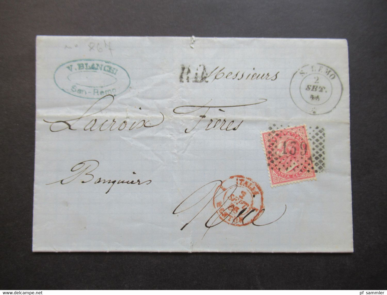 Italien 1866 Michel Nr.20 EF San Remo - Nice Stempel PD Und Roter K2 Italie 1 Menton Faltbrief Mit Inhalt - Poststempel