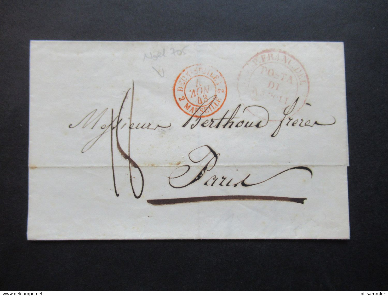 1843 Roter Stempel Deux Seciles 2 Marseille Mit Kopfsteher!!! Und Roter K2 Posta Di Napoli Franc. Del L2 Nap.1843 - 1. ...-1850 Prefilatelia