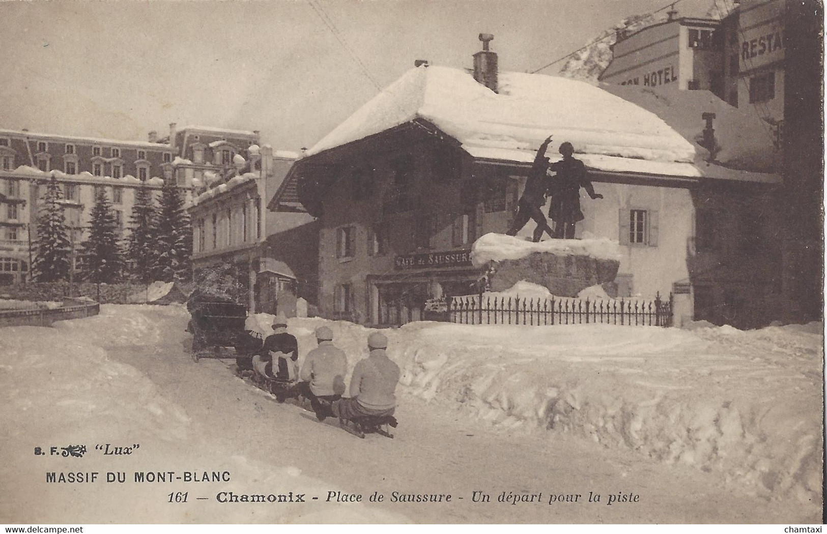 74 CHAMONIX MONT BLANC SPORTS D HIVER DEPART POUR LA PISTE CAFE DE SAUSSURE CHAMONIX PALACE Editeur CATALA BF161 - Chamonix-Mont-Blanc