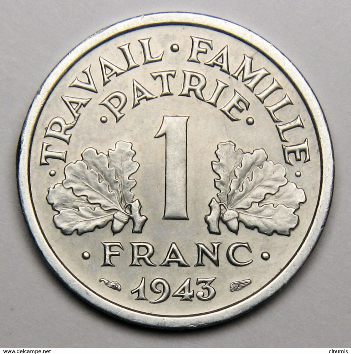 TRES RARE En SUP++ ! 1 Franc Francisque 1943 B (Beaumont-le-Roger) , Aluminium - Etat Français - 1 Franc