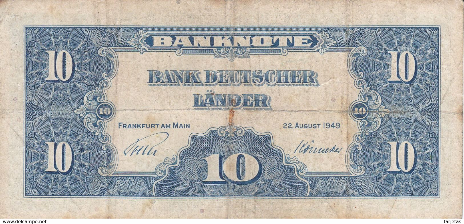 BILLETE DE ALEMANIA DE 10 MARK DEL AÑO 1949  (BANKNOTE) - 10 Deutsche Mark