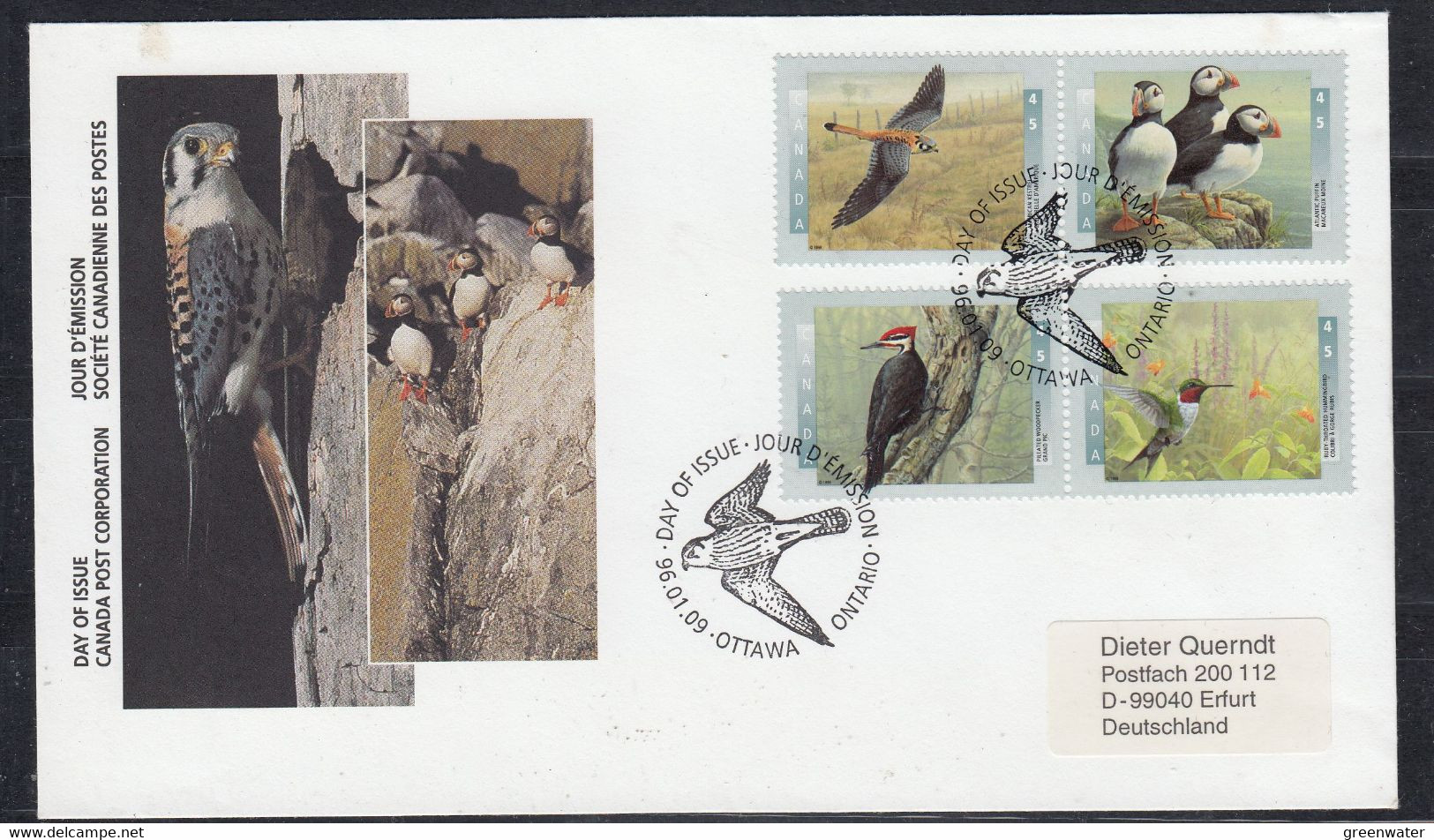 Canada 1996 Native Birds 4v FDC (57564) - 1991-2000