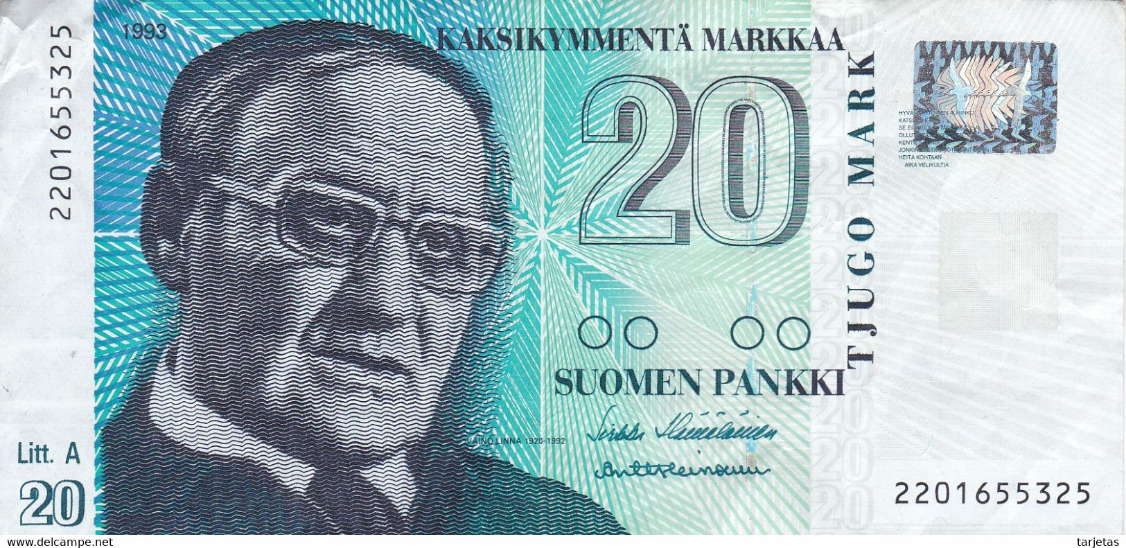 BILLETE DE FINLANDIA DE 20 MARKKAA DEL AÑO 1993  (BANKNOTE) - Finlande