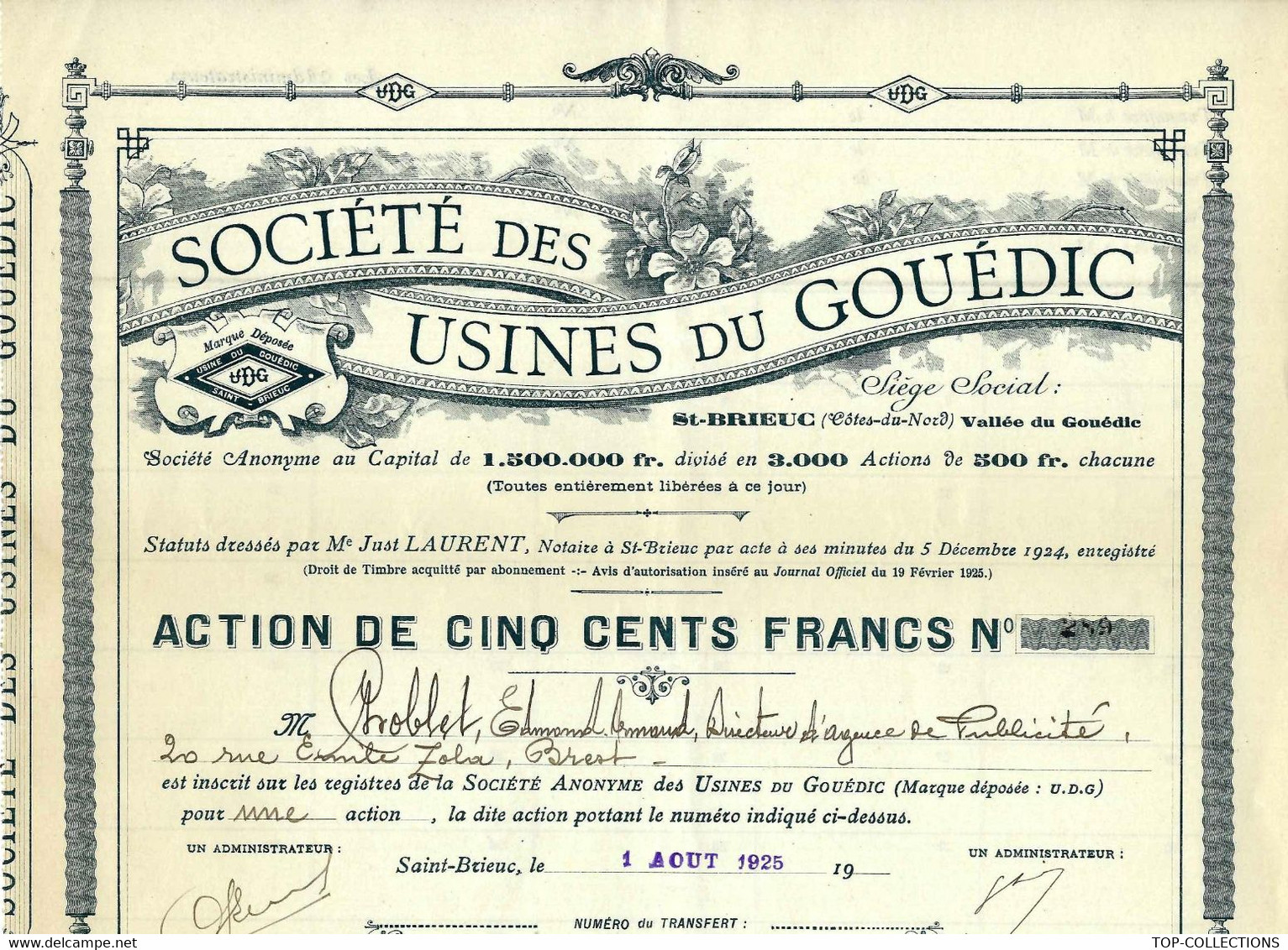 1925 AGRICULTURE INDUSTRIALISATION EN BRETAGNE USINES DU GOUEDIC MACHINES AGRICOLES ST BRIEUC COTATION 50 € - Agricoltura