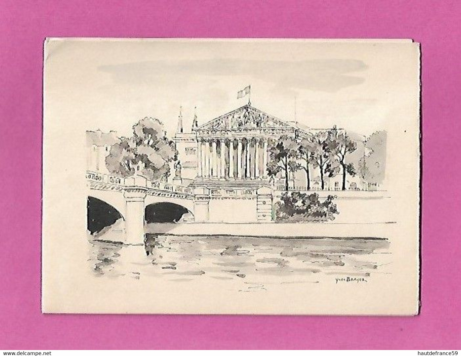 Carte De Voeux 2 Volet Sérigraphie Assemblée Nationale D' Yves Brayer, Médaille En Creux J Coeffin  - André BETTENCOURT - Cartes De Visite