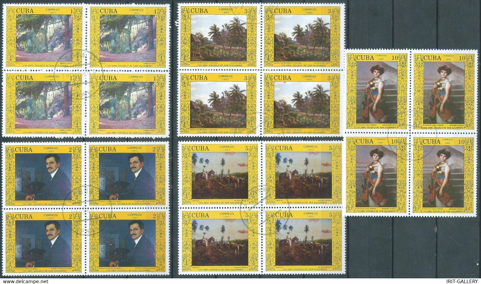 CUBA,1988 170th Anniversary Of The San Alejandro Academy Of Fine Arts ,Five Blocks Of Four Stamps, Obliterated - Sonstige & Ohne Zuordnung