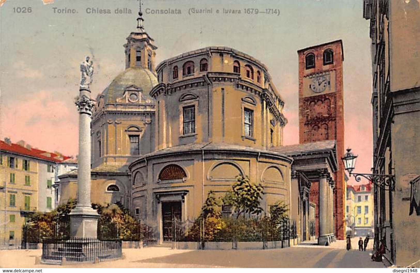 011263 "TORINO - CHIESA DELLA CONSOLATA (GUARINI E IUVARRA 1679-1714)" ANIMATA. CART SPED 1916 - Churches
