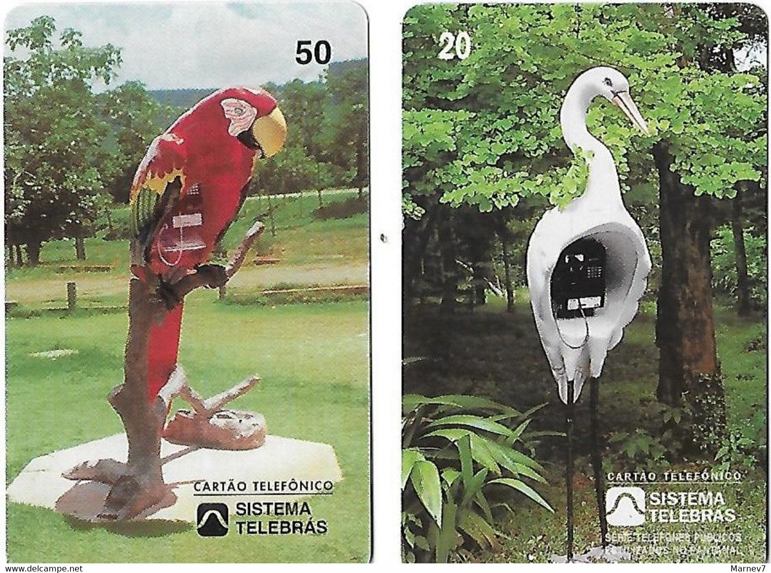 2 Télécartes BRESIL - Sistema Telebras - 1997 - Téléphone Aigrette Garça Branca Grande - Ara Arara - Carte Téléphoniques - Brasilien