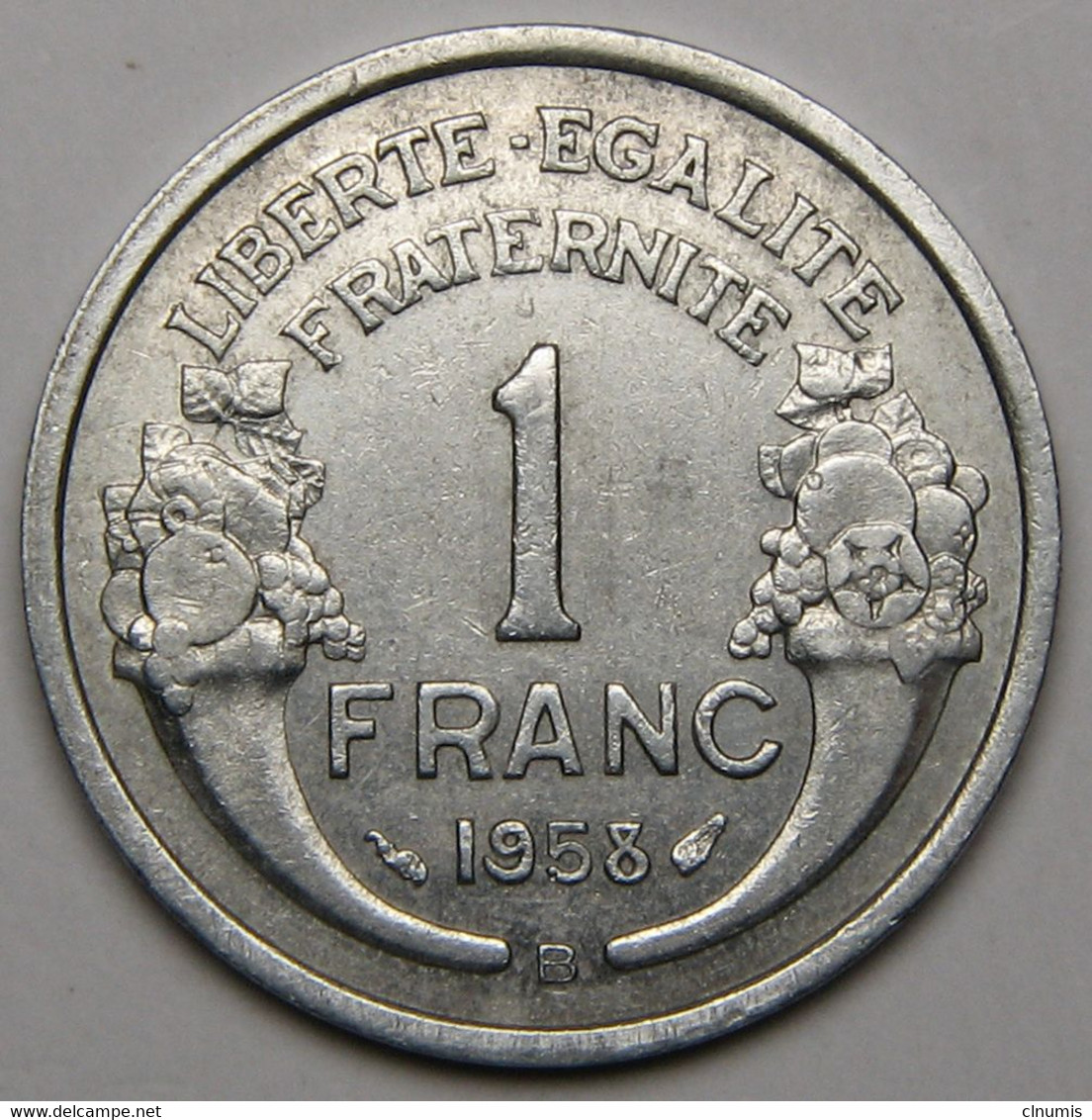 ASSEZ RARE ! 1 Franc Morlon 1958 B (Beaumont-le-Roger), Aluminium - IV° République - 1 Franc