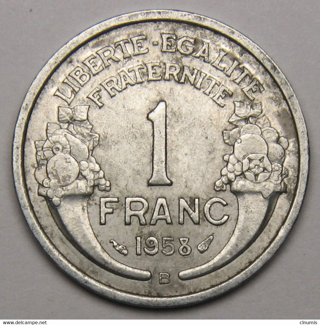 ASSEZ RARE ! 1 Franc Morlon 1958 B (Beaumont-le-Roger), Aluminium - IV° République - 1 Franc