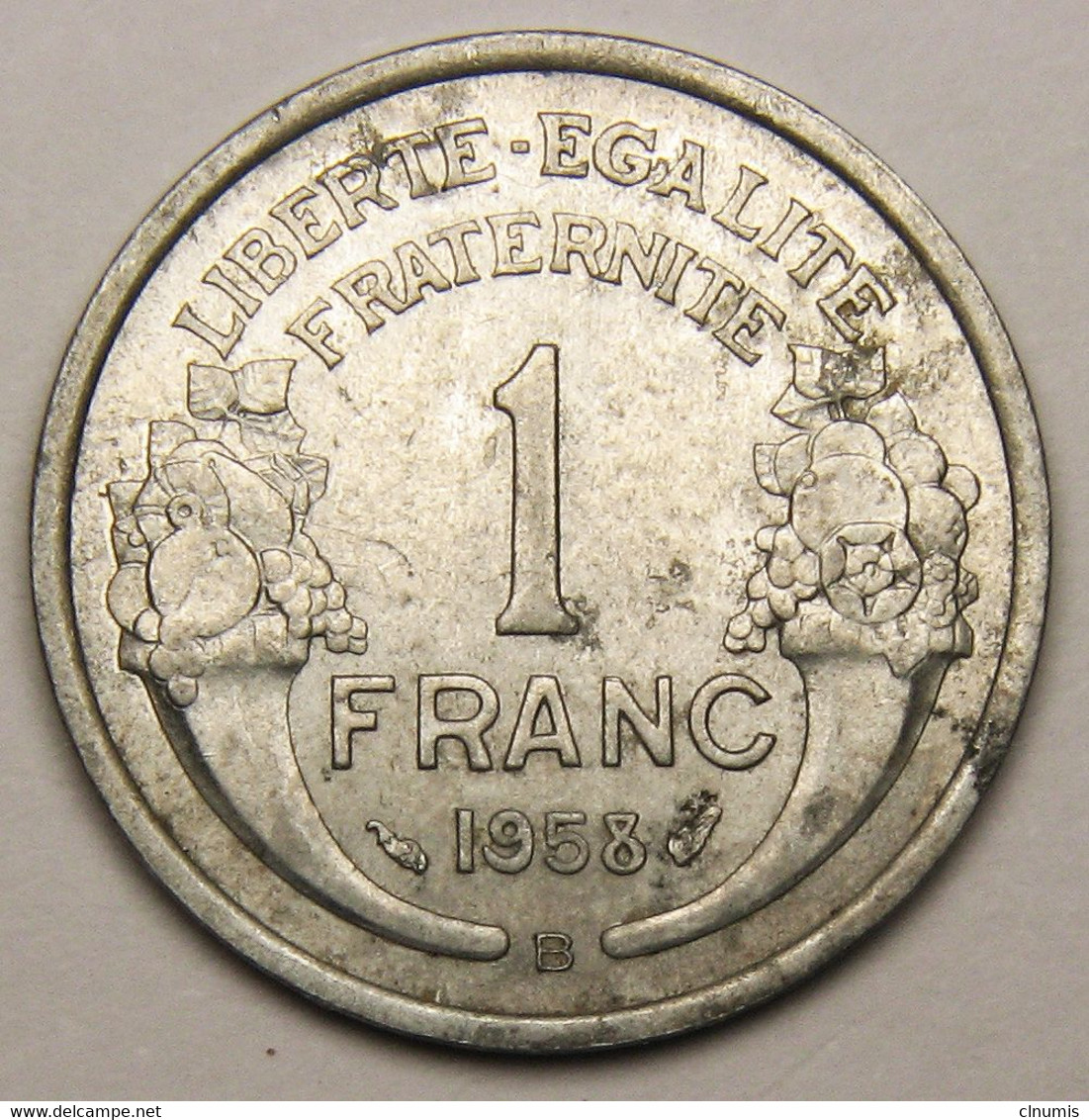 ASSEZ RARE ! 1 Franc Morlon 1958 B (Beaumont-le-Roger), Aluminium - IV° République - 1 Franc