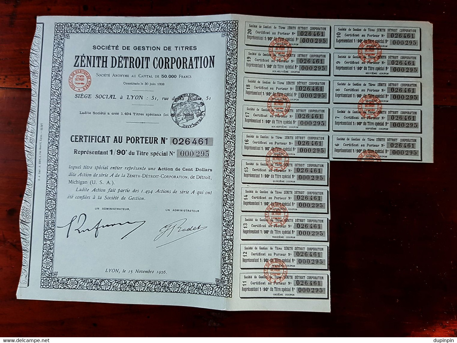 ZENITH DETROIT CORPORATION - Certificat Au Porteur - A - C