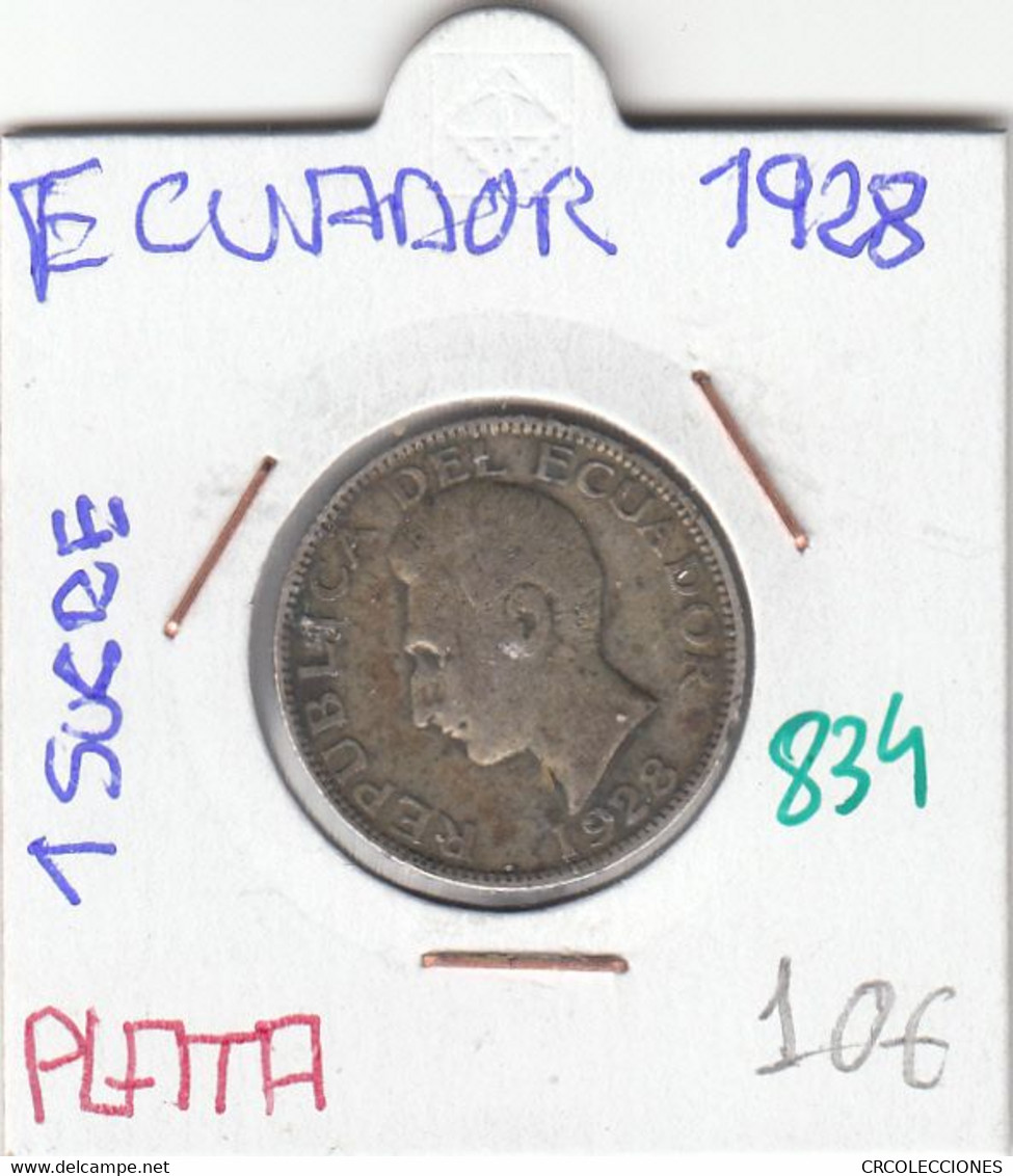 CR0834 MONEDA ECUADOR 1 SUCRE 1928 PLATA 10 - Ecuador