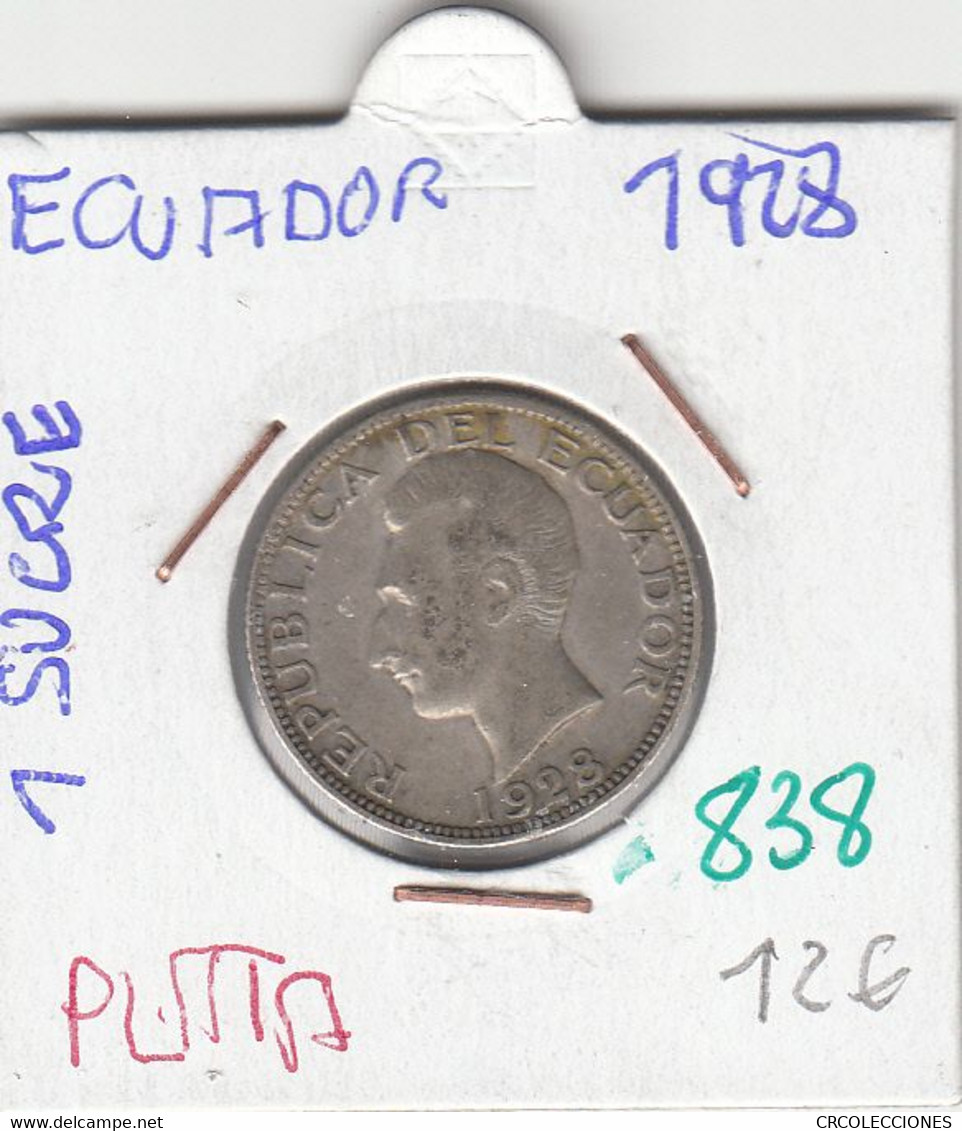 CR0838 MONEDA ECUADOR 1 SUCRE 1928 PLATA 12 - Equateur