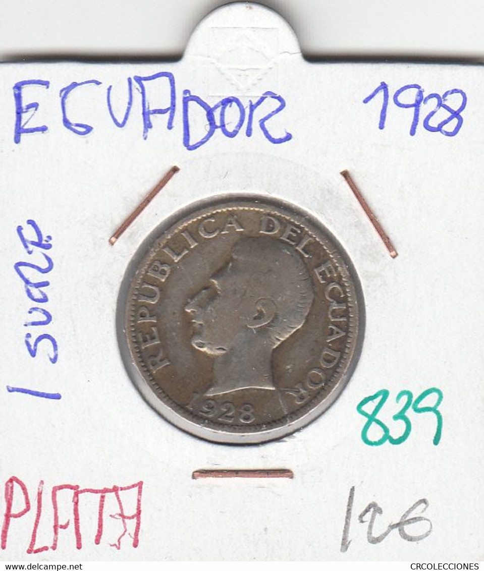 CR0839 MONEDA ECUADOR 1 SUCRE 1928 PLATA 12 - Ecuador