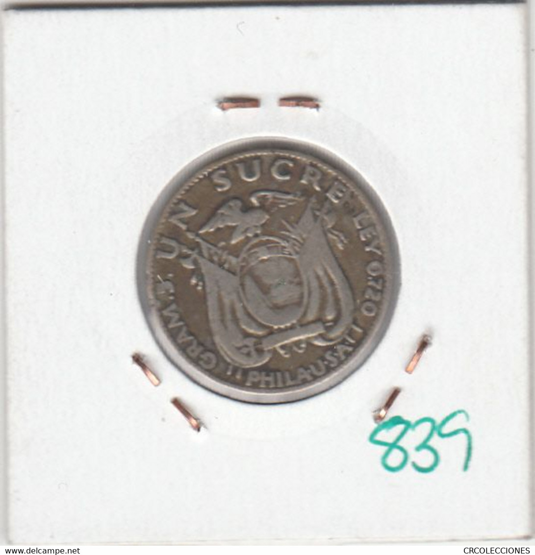 CR0839 MONEDA ECUADOR 1 SUCRE 1928 PLATA 12 - Ecuador