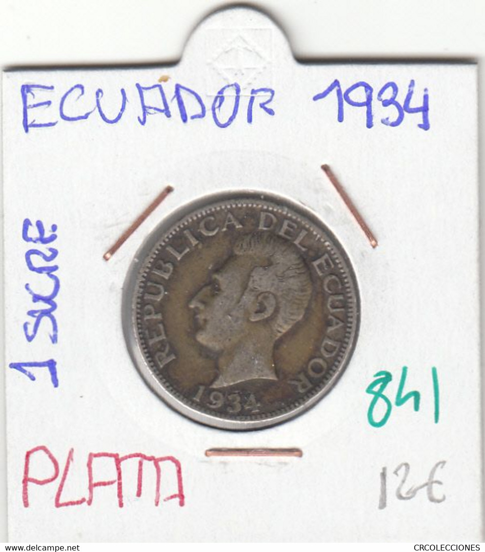 CR0841 MONEDA ECUADOR 1 SUCRE 1934 PLATA 12 - Equateur