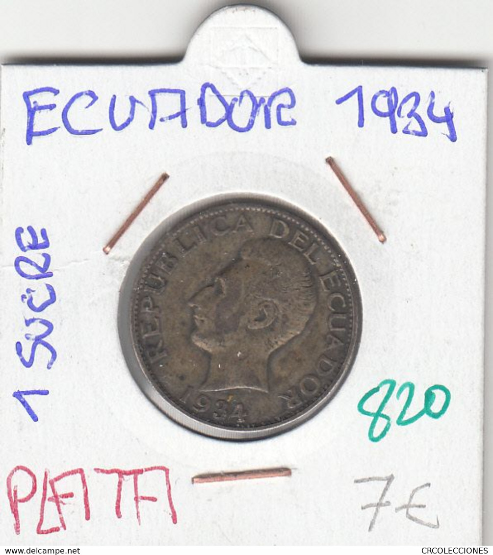 CR0820 MONEDA ECUADOR 1 SUCRE 1934 PLATA 7 - Equateur