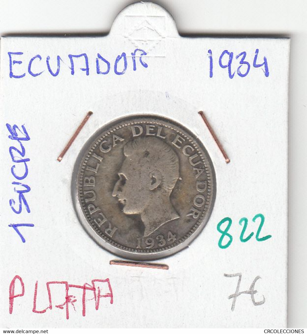 CR0822 MONEDA ECUADOR 1 SUCRE 1934 PLATA 7 - Equateur