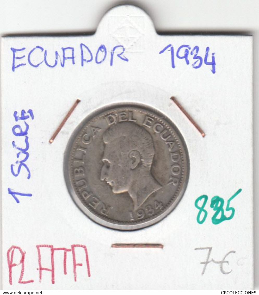 CR0825 MONEDA ECUADOR 1 SUCRE 1934 PLATA 7 - Equateur
