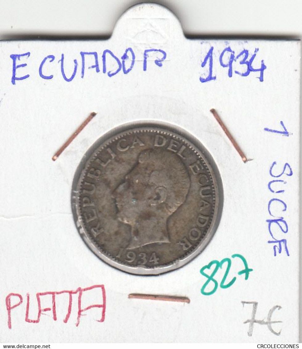 CR0827 MONEDA ECUADOR 1 SUCRE 1934 PLATA 7 - Ecuador