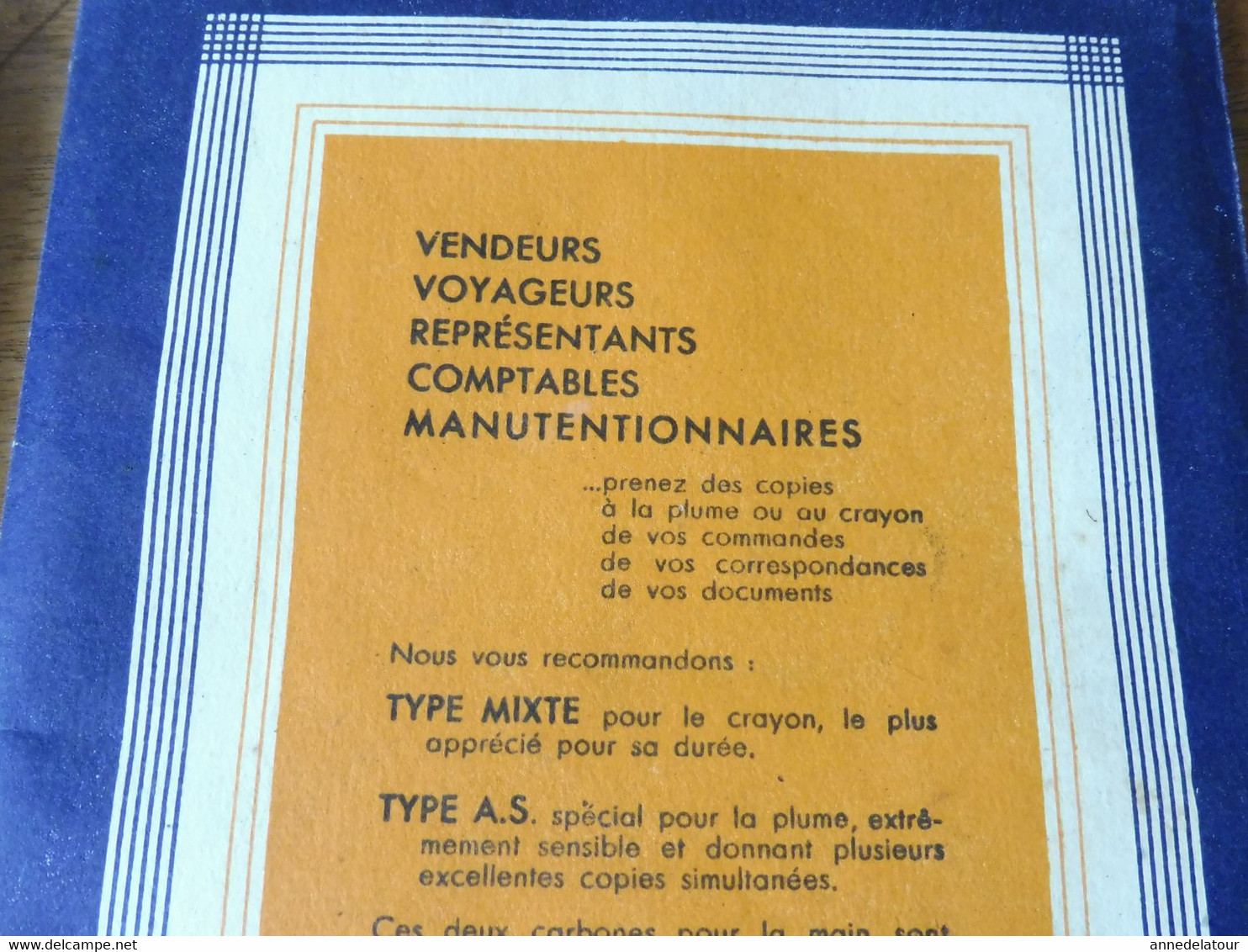 1944 PAPIER CARBONE pour plume et pour crayon  (pochette de 12 feuilles) marque ARMOR - pour vendeurs , voyageurs, Etc