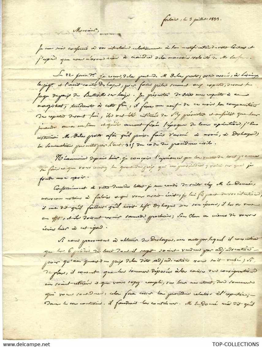 1833 LETTRE D AFFAIRES De Falaise Pour MR Labbey Isle Ile Saint Dominique  à Lisieux Calvados VOIR SCANS+HISTORIQUE - Sonstige & Ohne Zuordnung